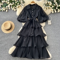 Robe de mode pour femme, décontractée, élégance française, à volants superposés en cristal, à ourlet à volants, plissée, coupe trapèze, fabricants de vêtements plissés