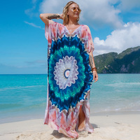 Robes Kaftan Grande Taille d'Été Coupe Ample Maxi pour la Plage et les Tenues de Vacances, Cache-Maillots Imprimé Léopard en Viscose/Coton Séchage Rapide