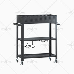 Bar Cart Home Industrial Mobile Bar Cart Serving Wine Cart <strong>on</strong> <strong>Wheels</strong> with Wine Rack and Glass Holder 3 Tier Storage Wholesale - Product Image 4