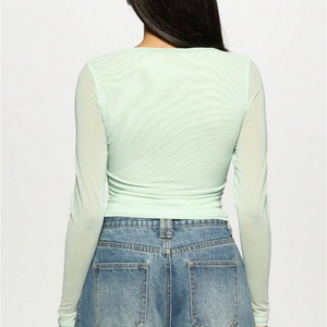 New <b>Women's</b> Fashion Semi-Sheer <b>Mesh</b> Long Sleeve T-Shirt - Floral Print Slim Fit Casual <b>Top</b> Fashion - Product Image 6