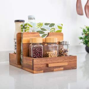 Comptoir de cuisine à domicile décor de table à manger porte-serviettes en bois étagère à épices organisateur caddie de rangement - Product Image 2