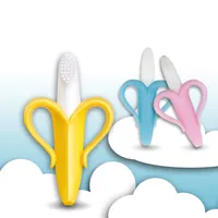 Toptan CUTEN meyve muz bebek diş fırçası diş kaşıyıcı oyuncak çocuklar için bebek diş çıkarma oyuncak silikon bebek diş kaşıyıcı