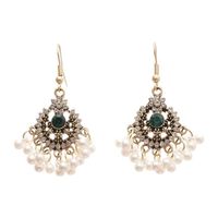 Boucles d'oreilles pendantes en alliage style ethnique avec perles et pampilles, motif fleur de diamant bohème, pour femme, luxe léger et élégant