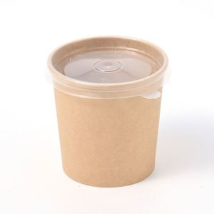 Bol à salade rond en papier kraft jetable avec couvercle, durable, écologique, compatible micro-ondes, 100% biodégradable, pour le stockage des aliments en camping - Product Image 1