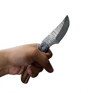 Cuchillo de acampada de hoja fija con punta de caída, de acero de Damasco, para caza, supervivencia, herramienta de bricolaje para exteriores, hoja recta de 20 cm, mango de madera Pakka azul - Product Image 4