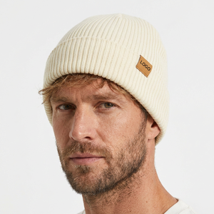 Gorros de Algodón Ecológicos con Etiqueta de Gamuza con Logotipo Personalizado, Gorros de Invierno Tejidos Personalizados - Product Image 2