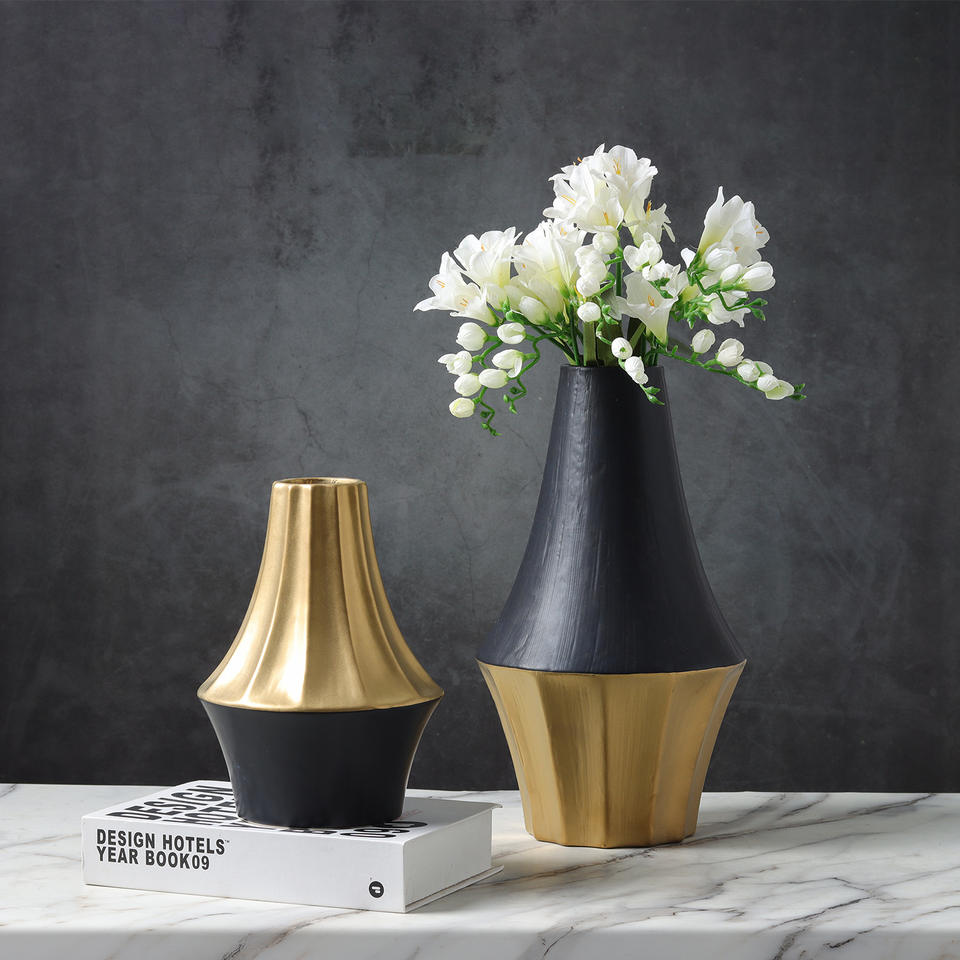 Modern Electroplated Black Gold Ceramic Vase Set Living Room Dried ...