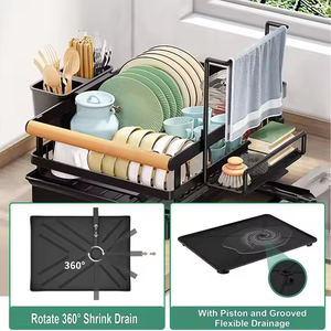 Escurridor de Platos de Acero Inoxidable para Encimera de Cocina, Escurridor de Platos de Gran Capacidad con Porta Cubiertos, Escurridor de Platos Negro - Product Image 3