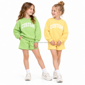 Conjunto de Dos Piezas para Niñas, Sudadera de Manga Larga y Pantalones Cortos con Cintura Elástica, Ropa Deportiva Informal para Niños, Diseño Personalizado - Product Image 4