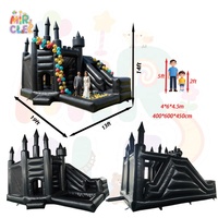Château gonflable commercial noir pour mariage avec toboggan et piscine, combo extérieur pour événements