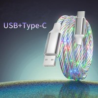 Kabel USB Type-C Pengisian Cepat 5A dengan Lampu LED Mengalir 1M untuk Transfer Data Ponsel Warna RGB