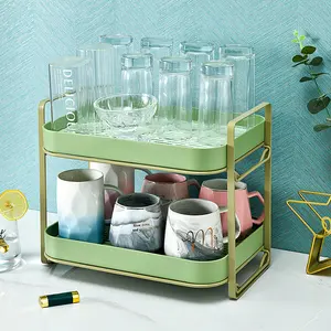 Hot selling kitchen pull out storage spice rack 2 tier metal water cup storage rack for cup drain storage