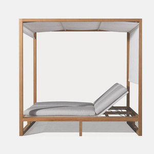 Chaise longue double en teck massif sur mesure de qualité supérieure pour hôtel moderne, avec voile d'ombrage pour piscine, pour villa et parc - Product Image 5
