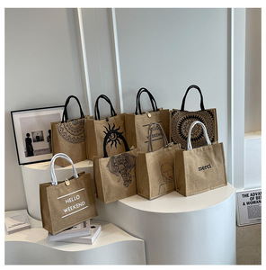 Femmes fleur motif fourre-tout sacs à bandoulière rétro grande capacité coton lin sac à main navettage sous les bras sac décontracté sacs à provisions - Product Image 3