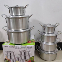 Lot de 7 casseroles de cuisine en aluminium moulé sous pression de 14 à 26 cm avec couvercle et poignée double, vente en gros