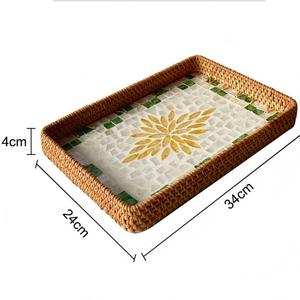 El Yapımı Hasır Örgülü Dikdörtgen Saklama Kabı Ev Oturma Odası Hafif Lüks Retro Piknik Atıştırmalık Kuru Meyve Restoran Kahve - Product Image 6