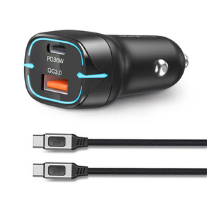 Chargeur de voiture PD36W QC3.0 double port USB Type C charge rapide 12V noir - Product Image 1