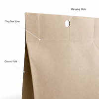 Sachet Doypack en papier kraft vierge avec soufflet latéral et trou de suspension, finition mate, emballage de détail écologique pour noix, thé, céréales