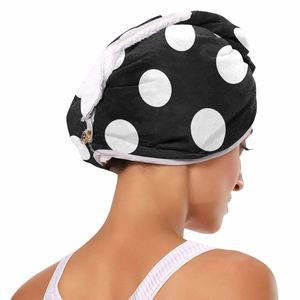 Women's Microfiber <b>Hair</b> <b>Towel</b> with Quick-Dry Feature Wholesale Black and White Polka Dots <b>Hair</b> Turban <b>Wrap</b> - Product Image 1