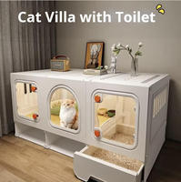 Villa de Luxe Premium pour Chat avec Cage, Plateau en Fer et Plastique, 1 Chambre, 1 Salon, 1 Salle de Bain, Toilettes Intégrées Gain de Place pour Intérieur