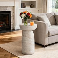Table basse ronde en travertin style MgO, pour intérieur, extérieur, patio, jardin, salon, meubles de salon modernes et durables