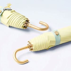 Triple Fold Hand Opening Small Gold Hook Golden Frame Weather Resistant Dual-Use <b>Umbrella</b> for Rain or Sun - Product Image 4