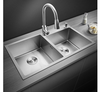 Évier de cuisine moderne fait main à double bac, taille personnalisable, sans robinet, deux trous, à poser sur comptoir, durable, 120 cm