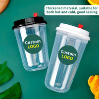 Gobelet en plastique rond personnalisé avec logo, pour café, thé au lait Boba, boissons à emporter, avec couvercle, jetable.