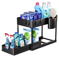 Étagère double coulissante 2 couches pour évier de cuisine Étagère d'armoire Étagère de rangement extractible pour toilettes Organisateur de rangement multifonctionnel