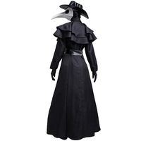 Costume d'oiseau Cosplay de docteur de corbeau de peste de femmes adultes Robe noire avec la cape 6PCS Halloween Party Costumes Set