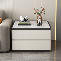 Table basse extensible de luxe en bois avec plateau en pierre frittée, 2 tiroirs, écologique, durable, blanche, mobilier moderne pour chambre à coucher