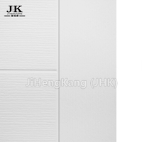 Porte intérieure en MDF JHK-FC05, style traditionnel, étanche, avec surface lisse, design encastré, rainures en U, blanc