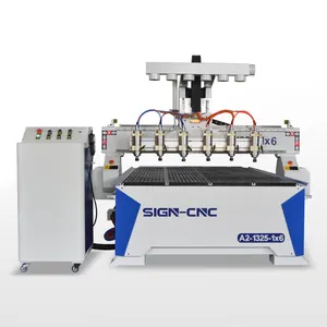 Đa đầu máy CNC A2-1325-1x6 gỗ CNC Router máy cắt và khắc cho quá trình một mô hình cùng một lúc thời gian