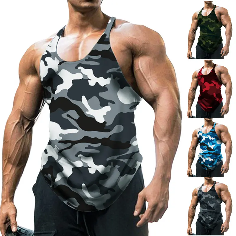 Summer Men Bodybuilding Sleeveless Tops Workout Fitness Vest Men New Fashion Camo Tank Tops Oversize Casual Singlets