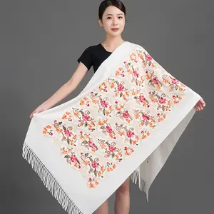 Mùa Đông Mới Phong Cách Nepal Giả Cashmere Retro Thêu Hoa Dân tộc Khăn Kích Thước Lớn Khăn Choàng Ấm Dày Kết Thúc Tốt Đẹp Cho Phụ Nữ