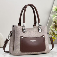 Sac fourre-tout imperméable en PU grande capacité avec design color block, forme carrée, fermeture éclair, pour femmes, usage quotidien et voyage