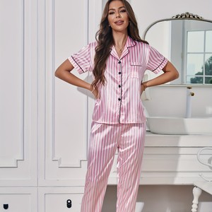<span class=keywords><strong>Pigiama</strong></span> Estivo da <span class=keywords><strong>Donna</strong></span> Sexy e Confortevole, Set 2 Pezzi con Maniche Corte e Pantaloni Lunghi a Righe - Product Image 2