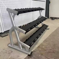 Étagère à haltères en acier robuste à 3 rangées pour équipement de musculation et de rangement commercial