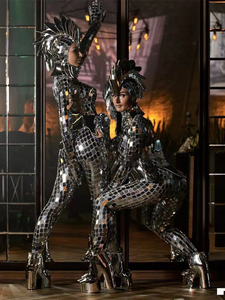 Femme argent doré serpent body miroir réfléchissant Costume fêtes Flash Laser danse verre brillant costume Performance porter - Product Image 4