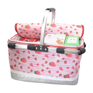 Family travel large cooler baskets shopping grocery folding leakproof insulated picnic basket with lid