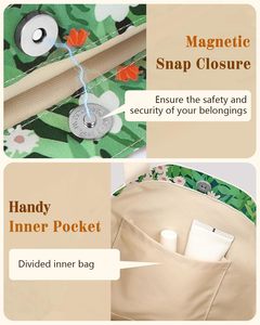 Borsa Tote in Cotone con Stampa Floreale e Gatto per Donne - Borsa a Spalla Riutilizzabile con Fibbia per Palestra, Viaggi e Lavoro - Product Image 5