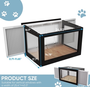 Enclos extérieur moderne pour <span class=keywords><strong>chat</strong></span> à double <span class=keywords><strong>cadre</strong></span> suspendu, avec fenêtre en bois, perchoir, grille anti-insectes, facile à assembler, Catio de protection noir - Product Image 5