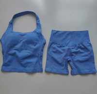Set Yoga Berkualitas Tinggi, Solid, Bernapas, Aktif, Ukuran Besar, Atasan Tanpa Punggung, Seamless, 2 Potong untuk Wanita