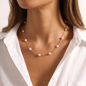 Collier élégant en pierre naturelle pour femme, plaqué or PVD, hypoallergénique, élégant, pour mariée, quotidien, bureau, bijoux glamour - Product Image 5