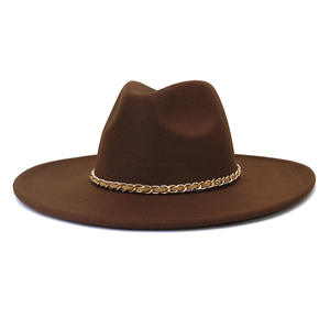 หมวกเฟโดราหนังกลับหลากสี <span class=keywords><strong>SU24</strong></span> ปีกกว้างแบน ตกแต่งด้วยโซ่โลหะสีกากี สำหรับงานปาร์ตี้และการเดินทาง - Product Image 4