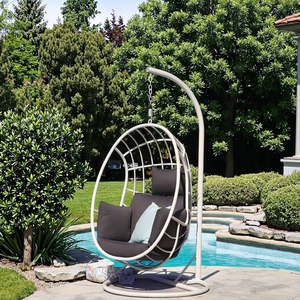 Balançoire pour plafond de patio, métal <span class=keywords><strong>blanc</strong></span>, <span class=keywords><strong>oeuf</strong></span>, rotin, <span class=keywords><strong>chaise</strong></span> suspendue avec support en métal - Product Image 4