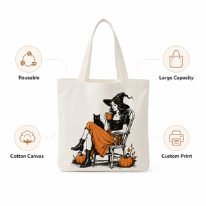 Bolsa de Mano de Lona con Estampado Vintage de Bruja de Halloween, Personalizada, de Gran Capacidad, Reutilizable, con Diseño Estampado, para Mujer - Product Image 3