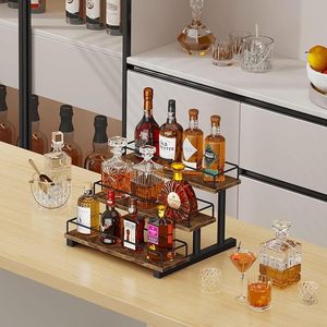 Estante de vino retro de madera y hierro, combinado con estante de almacenamiento para bar, para exhibición de bebidas y uso en fiestas. - Product Image 2