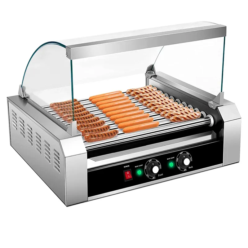 Saucisse Griller Friteuse Egg Roll Machine Hot Dog Maker Fabricant En Gros Électrique En Acier Inoxydable avec 11 Rouleaux 30 Hotdogs