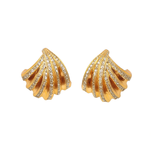 Orecchini a perno con conchiglia dorata e strass di cristallo per donna, gioielli alla moda per feste, design di tendenza - Product Image 1